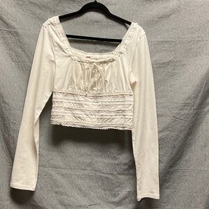Free People Cream Long Sleeve Lace Top